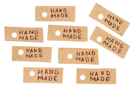 Labels with the inscription Hand made. The inscriptions are made by hand. Lots of brown cardboard...