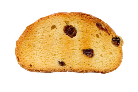 Sweet bread croutons with raisins. The cracker is isolated on a white background.の写真素材