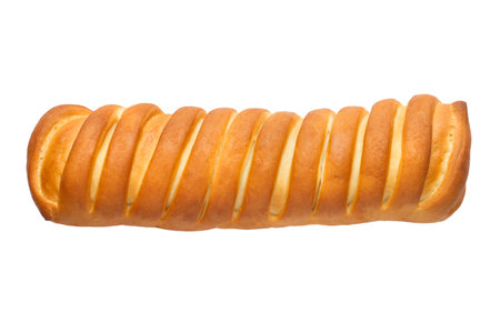 Sweet bread roll with filling isolated on a white background. Close-up of a bun.の写真素材