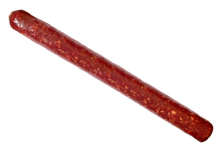 Raw smoked meat sausage on a white background. Whole smoked sausageの写真素材