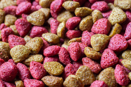 Combined dry pet food close-up. Colorful dry food pelletsの写真素材