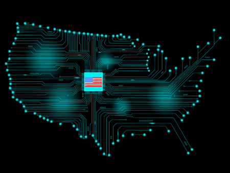 Abstract map of United States with electric circuitsのイラスト素材