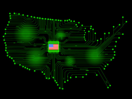 Abstract map of United States with electric circuitsのイラスト素材