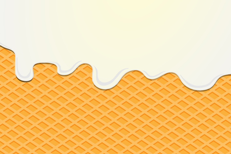 A tasty background. Ice cream flows through waffles.の写真素材