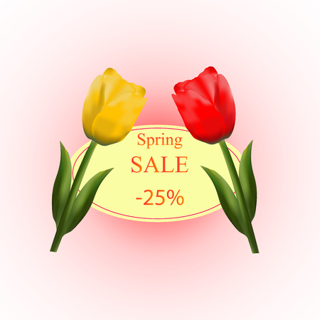 Spring sale background with beautiful flowers. Design for spring sales with tulips.のイラスト素材