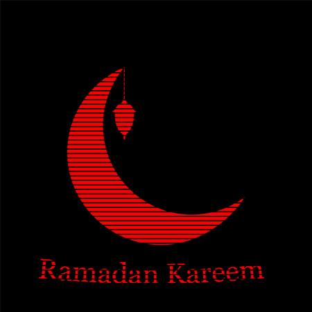 Ramadan Kareem greeting background islamic symbol crescent with arabic pattern - line calligraphy and lantern. Vector moon with a lantern.のイラスト素材