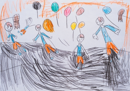  Children s drawing, kids play basketballの写真素材