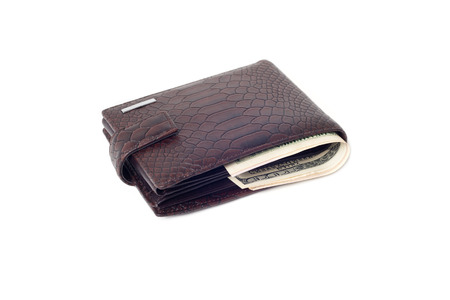 leather wallet with banknotes isolated on white