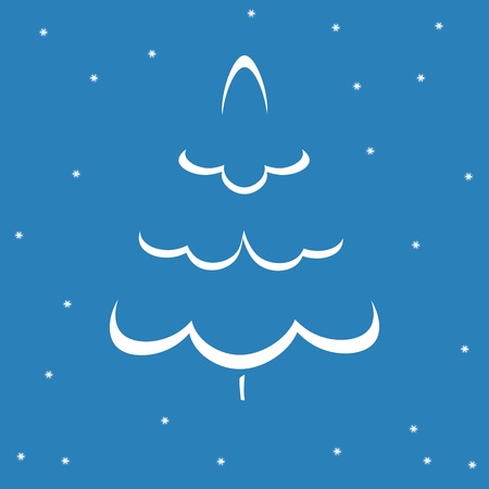 Christmas tree silhouette on blue snowy backgroundのイラスト素材