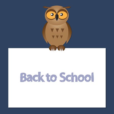 funny owl on a blue background with space for textのイラスト素材