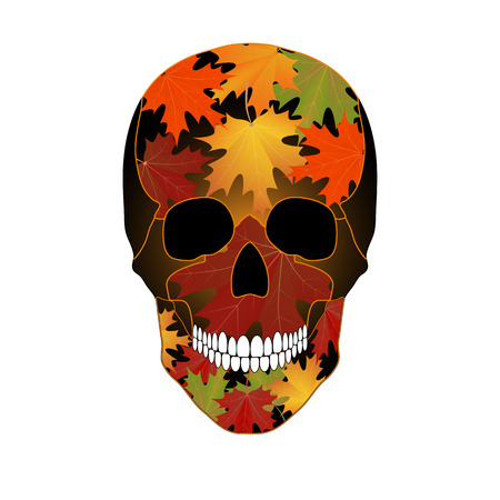 Vector illustration of colored maple leaves on the skullのイラスト素材