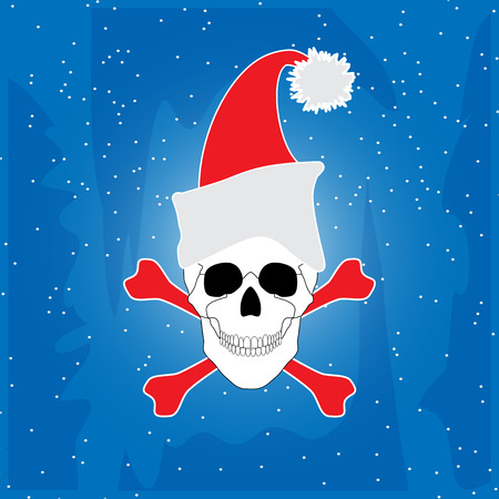christmas skull and crossbones on a blue backgroundのイラスト素材