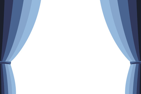 Blue curtain opened on a white backgroundのイラスト素材