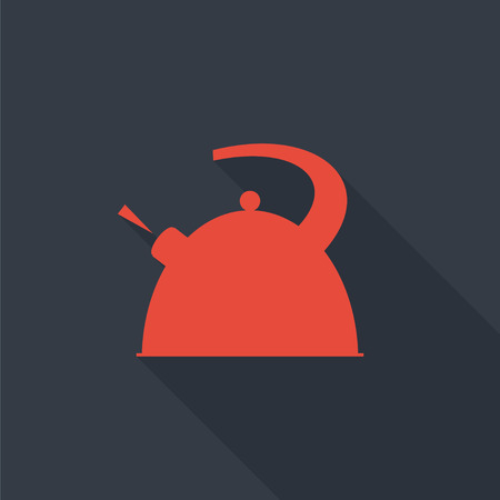 Boiling kettle with long shadow. Hot drinks service. Simple flat vector.のイラスト素材