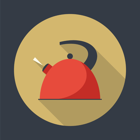 Boiling kettle with long shadow. Hot drinks service. Simple flat vector round icon . のイラスト素材