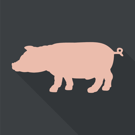 Pink silhouette of pig. Flat vector icon  with long shadow. EPS 10.のイラスト素材