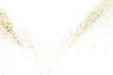 Gold glitter texture isolated on white. Golden color of winners. Aureate abstract particles on ofay substrate. Explosion of confetti shine. Celebratory background. Vector illustration.のイラスト素材