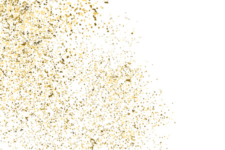 Gold glitter texture isolated on white. Golden color of winners. Aureate abstract particles on ofay substrate. Explosion of confetti shine. Celebratory background. Vector illustration.のイラスト素材