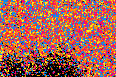 Colorful explosion of confetti. Grainy abstract  multicolored texture isolated on black background. Flat design element.のイラスト素材