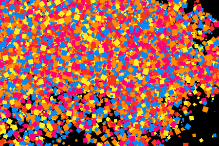 Colorful explosion of confetti. Grainy abstract  multicolored texture isolated on black background. Flat design element.のイラスト素材