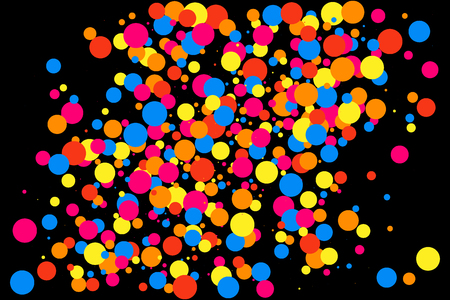 Colorful explosion of confetti. Grainy abstract  multicolored texture isolated on black background. Flat design element.のイラスト素材