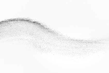 Black particles explosion isolated on white background.  Abstract dust overlay texture.の写真素材