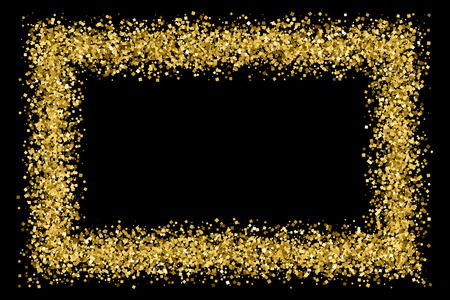 Gold frame glitter texture isolated on black. Golden color of winners. Gilded abstract particles. Explosion of confetti shine. Celebratory background.のイラスト素材