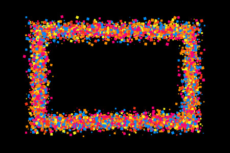 Colored frame isolated on black background. Colorful explosion of  confetti.  Flat design element.のイラスト素材