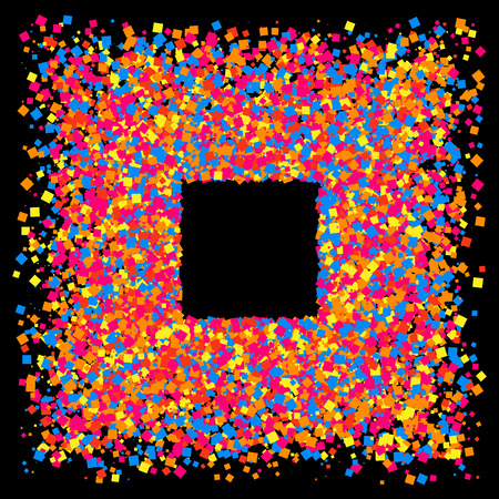 Colored frame isolated on black background. Colorful explosion of  confetti.  Flat design element.のイラスト素材