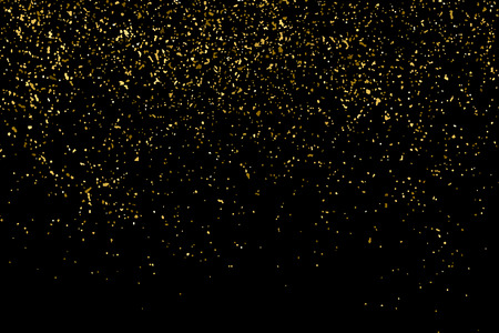 Gold glitter texture isolated on black. Amber particles color. Celebratory background. Golden explosion of confetti.のイラスト素材