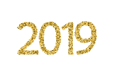 Gold shiny textured numbers 2019 New Year isolated on a white background. Vector illustrationのイラスト素材