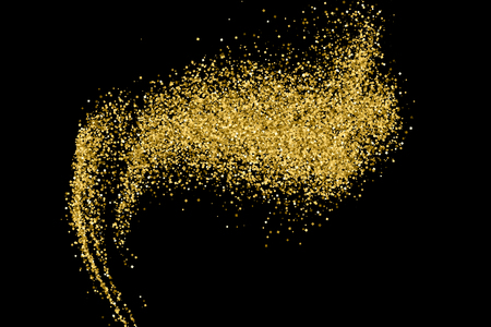 Gold glitter texture isolated on black. Amber particles color. Celebratory background. Golden explosion of confetti.のイラスト素材