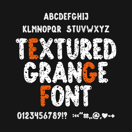 Textured grunge font. Hand drawn english alphabet, punctuation marks and numbers.のイラスト素材