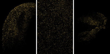 Gold glitter texture isolated on black. Amber particles color. Celebratory background. Golden explosion of confetti. Set vector illustration,eps 10.のイラスト素材