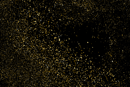 Gold glitter texture isolated on black. Amber particles color. Celebratory background. Golden explosion of confetti. Bitmap design elements. Raster copy.の写真素材