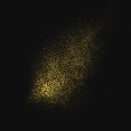 Gold Glitter Halftone Dotted Backdrop. Abstract Retro Pattern. Pop Art Style Background. Golden Explosion Of Confetti. Digitally Generated Image.のイラスト素材