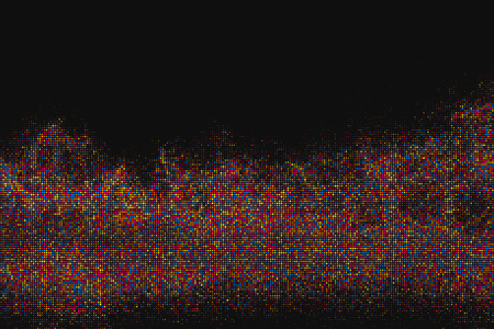 Colored Halftone Texture On Black Background. Fade Explosion Of Confetti. Modern Colorful Dotted Futuristic Backdrop. Digitally Generated Image. Pop Art Style Overlay. Vector Illustration, Eps 10.のイラスト素材