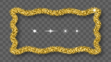 Gold Glitter Frame With Bland Shadows Isolated On Transparent  Background. Abstract Shiny Texture Rectangle Border. Golden Explosion Of Confetti.のイラスト素材
