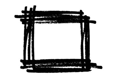 Frame hand drawn in black. Dark border isolated on white background. Monochrome design element. Digitally generated image. Vector illustrationのイラスト素材