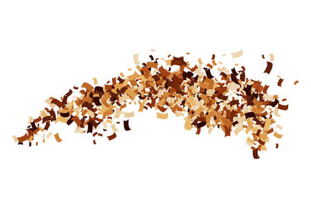 Coffee Color Confetti Isolated on White Background. Chocolate Shades Texture. Brown Particles. Digitally Generated Image. Vector Illustration, EPS 10.のイラスト素材