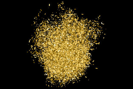 Golden Explosion Of Confetti. Gold Glitter Texture Isolated On Black. Amber Particles Color....