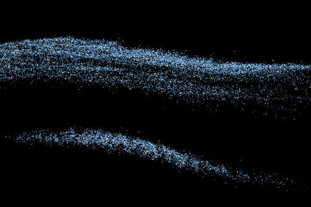 Abstract splashes of water on black background. Frozen motion of round particles. Rain, snow overlay...