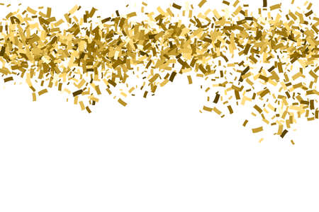 Golden Explosion Of Confetti. Gold Glitter Texture Isolated On White. Amber Particles Color. Celebratory Background.のイラスト素材