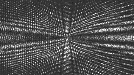 White And Gray Halftone Dotted Backdrop. Abstract Circular Retro Pattern. Pop Art Style Background. Silver Explosion Of Confetti. Digitally Generated Image. Vector illustration, Eps 10.のイラスト素材