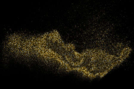 Gold Glitter Halftone Dotted Backdrop. Abstract Circular Retro Pattern. Pop Art Style Background....