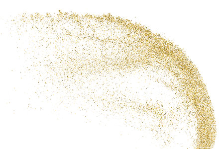 Gold Glitter Texture Isolated On White. Goldish Color Sequins. Golden Explosion Of Confetti. design element. Celebratory Background. Vector illustration, Eps 10.のイラスト素材