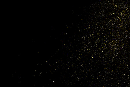 Gold Glitter Texture Isolated on Black Background. golden stardust. Amber Particle Color. Sparkles Rain. Vector illustration, Eps 10.のイラスト素材