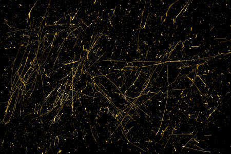 Gold Glitter Texture Isolated on Black Background. Golden Splash Silhouette. Amber Particle Color. Sparkles Rain. Vector illustration, Eps 10.のイラスト素材