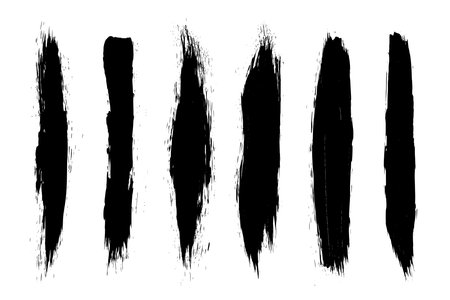 Set of ink black abstract paint stroke isolated on white background. paint drops. digitally generated image. Vector design elements, illustration, EPS 10.のイラスト素材