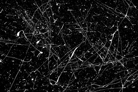 White Paint Splatter Isolated On Black Background. Distressed Overlay Texture. Water Splash Silhouette. Grunge Design Elements. Vector illustration, EPS 10.のイラスト素材